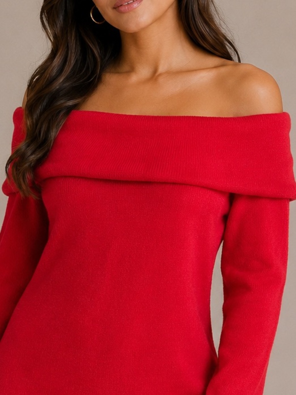 Rachel Roy Red Off Shoulder Ribbed Knit Sweater Top